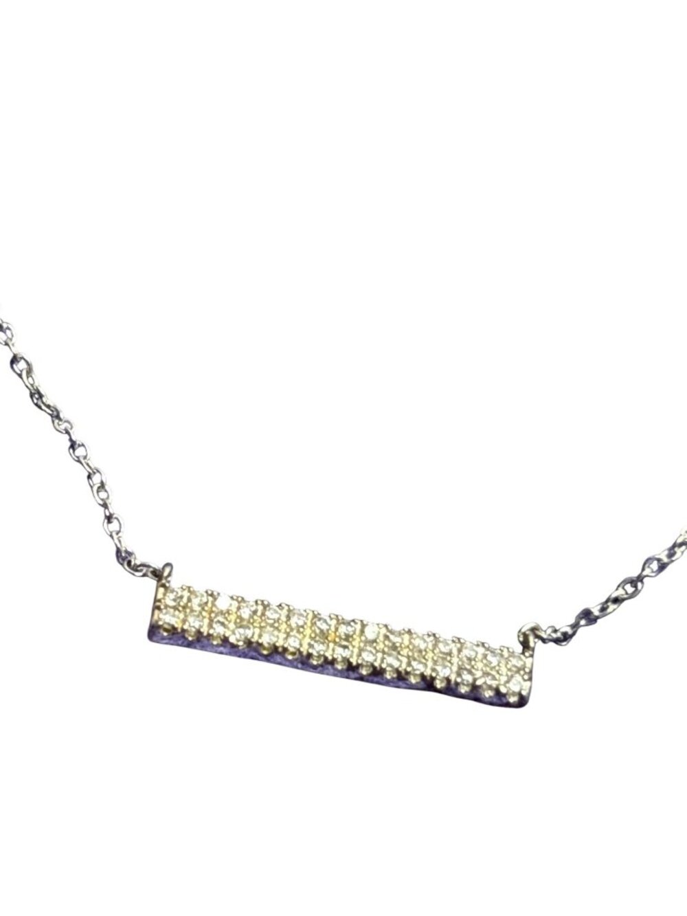 LA CN Clear CZ Pave Bar Silvertone Chain Necklace 18 - 20 inches Long
